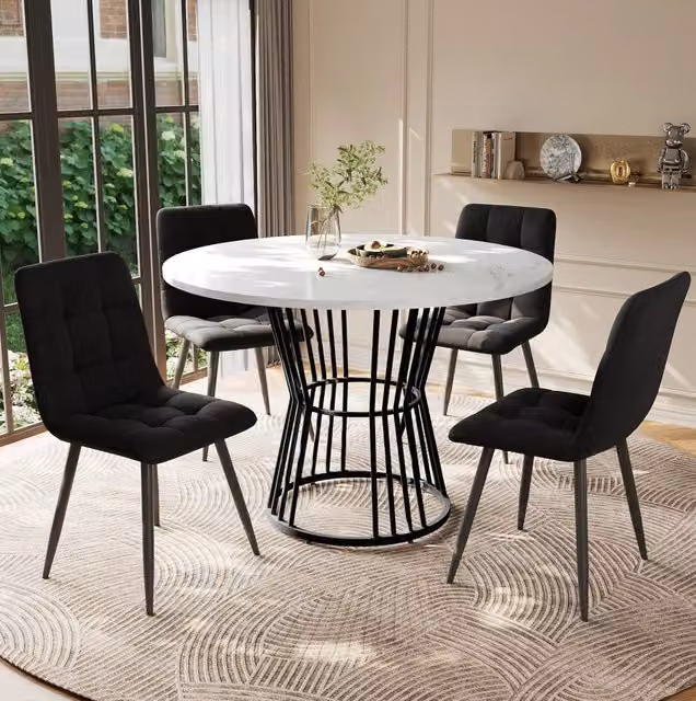 Set da pranzo 5 pezzi con tavolo rotondo ?100 cm e 4 sedie in velluto