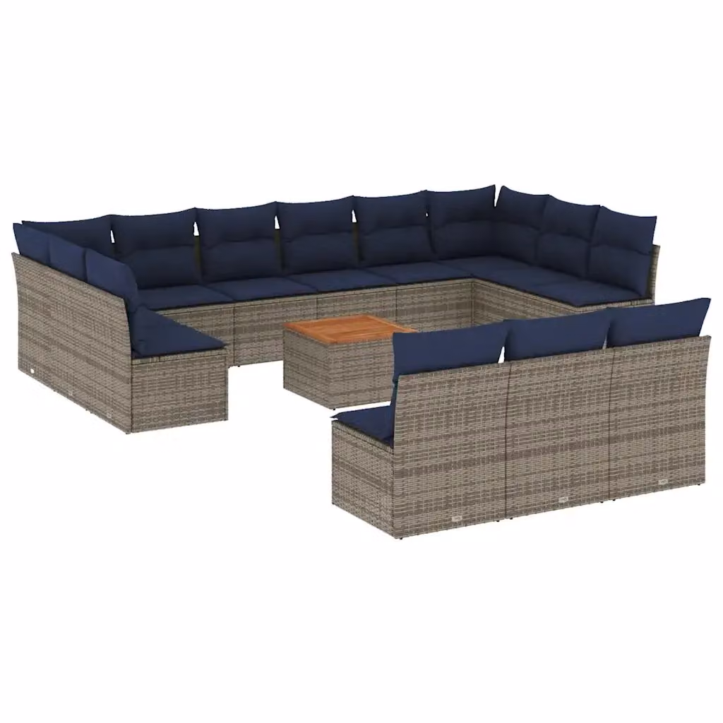 Set di Divani da Giardino a Forma di U con Polyrattan e Cuscini vidaXL Grigio e Blu – 2