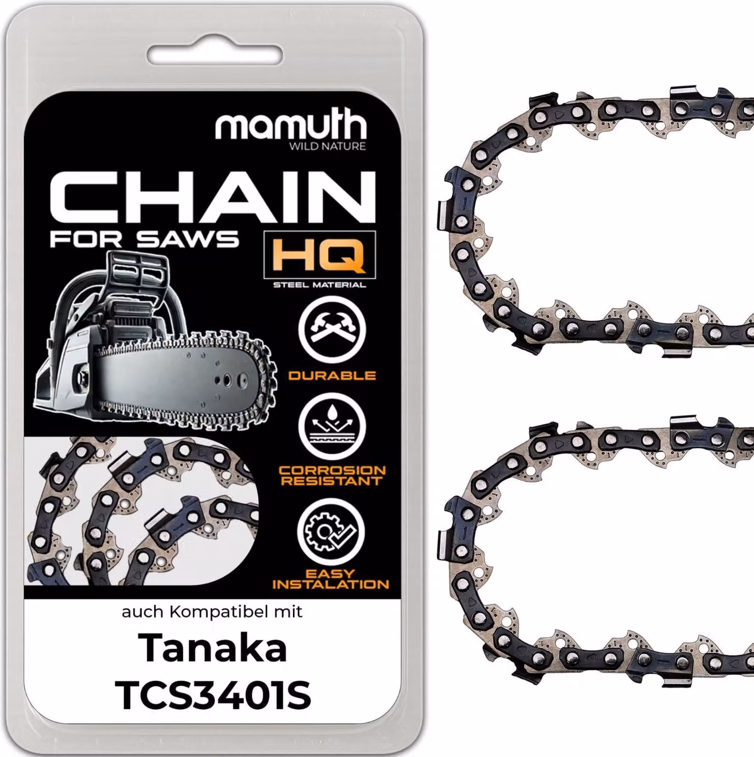 2x catena per motosega 35cm 1,3mm 3/8" 52 TG per Tanaka TCS3401S