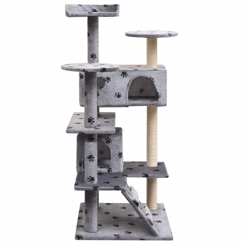 vidaXL Tiragraffi per gatti 125 cm con impronta di zampa grigio