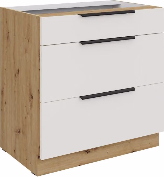 Mobiletto inferiore LUNARA - larghezza 80 cm, bianco / rovere artigianale