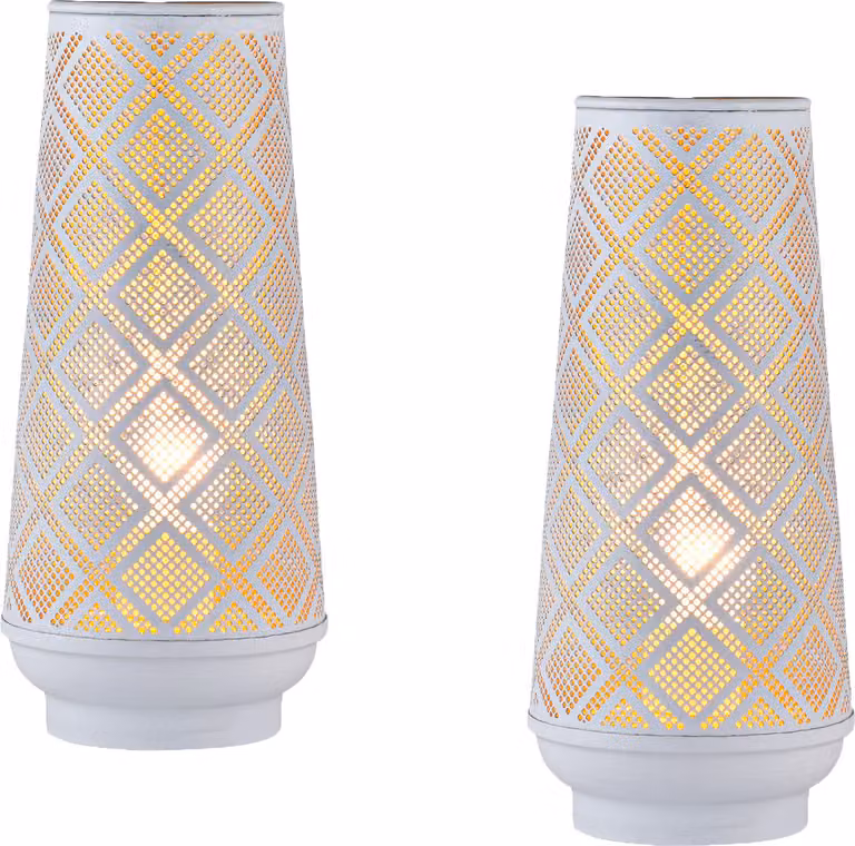 Set di 2 lampade da tavolo Marrakesh da comodino alte 29 cm | Lampada decorativa Boho in soggiorno, camera da letto o camera dei bambini | Lampada da tavolo scandinava Qantas in metallo bianco oro attacco lampada E27