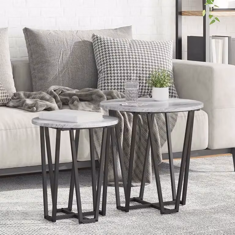 Set di 2 tavolini rotondi vidaXL in stile industriale, colore Grigio Sonoma e Nero, L/P/H: 50 x 50 x 50,5 cm