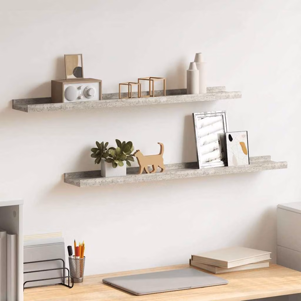 Set di 2 mensole da parete vidaXL in stile moderno, colore grigio, L: 80 cm, P: 9 cm, H: 3 cm