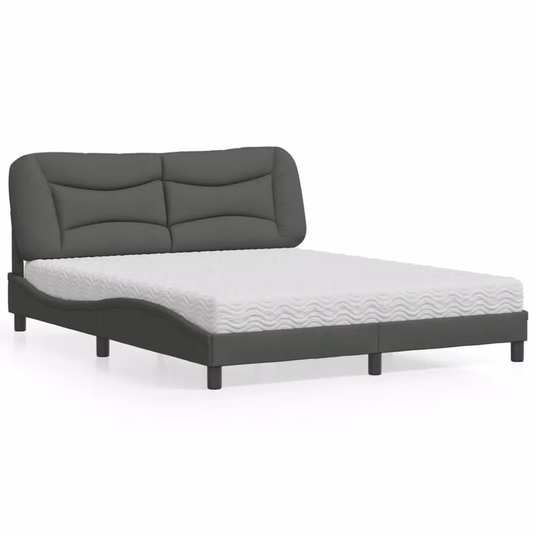 Letto con Materasso Hvar vidaXL Grigio Scuro 160x200 cm in Tessuto e Materiali Misti