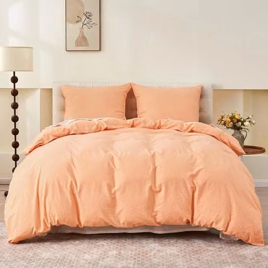 Set di lenzuola in lino e cotone lussuoso, respirante, per estati, 155x220 cm, 2 pezzi in colore arancione.