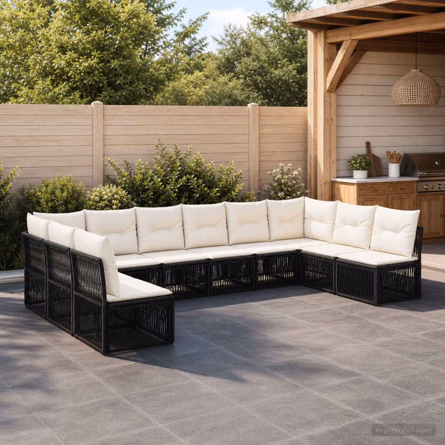 Set Divano da Giardino vidaXL 10 pz a Forma a L con Cuscini Nero