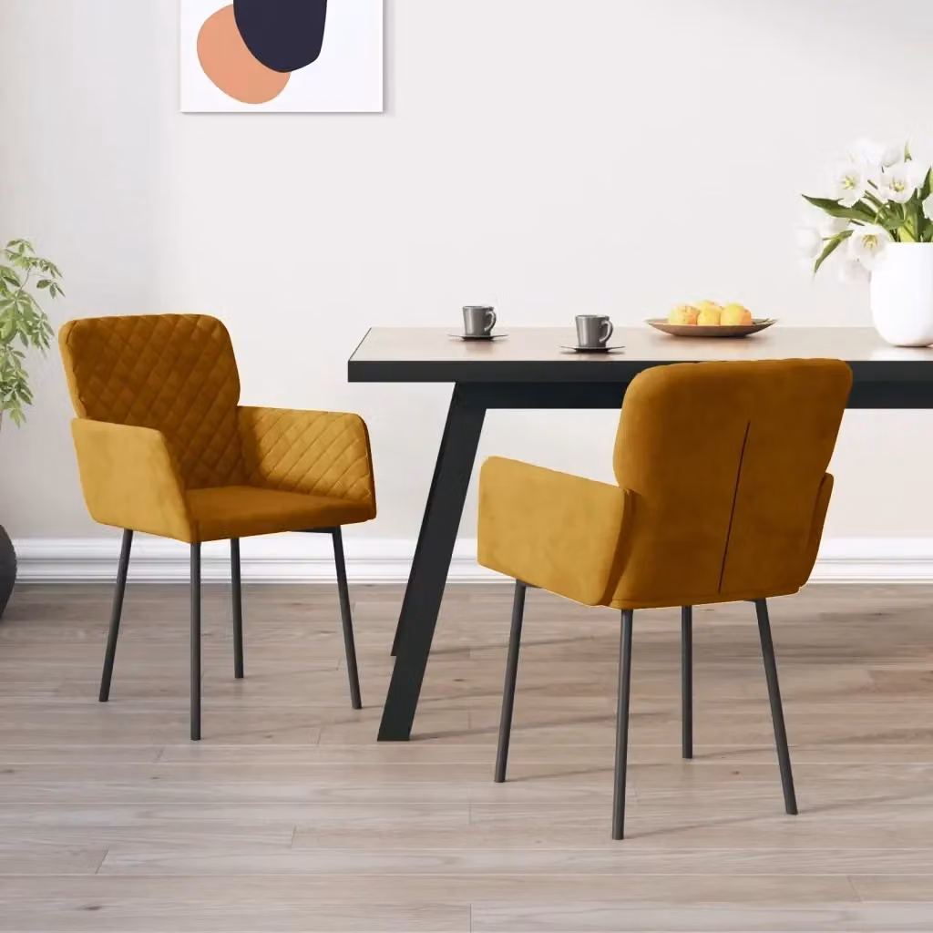 Set di 2 sedie da pranzo moderne in velluto marrone con struttura in metallo e plastica per cucina e sala da pranzo – 2