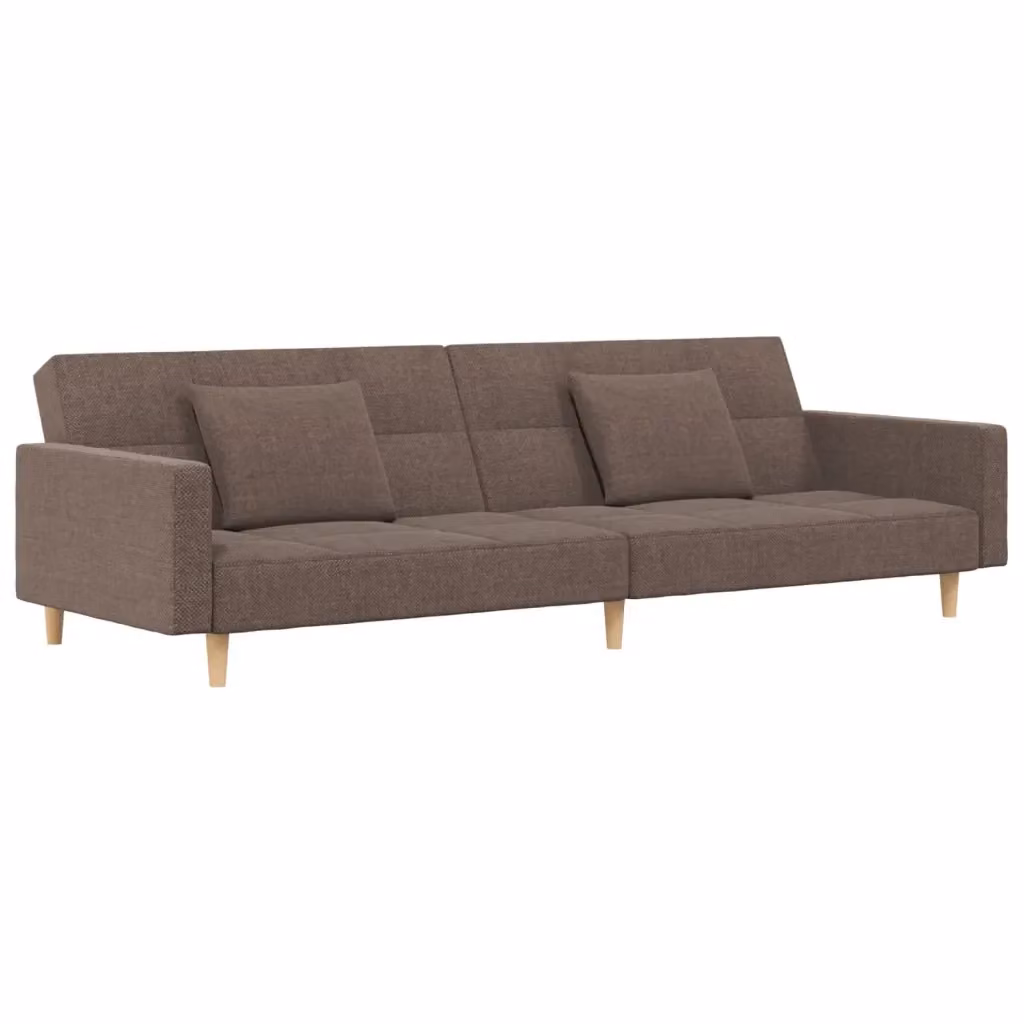 Divano Letto Click Clack vidaXL in Tessuto Beige con Cuscini e Struttura in Legno Solido per Soggiorno – 2