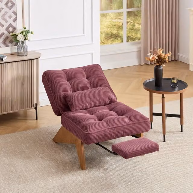 Poltrona Lounge Reclinabile con Poggiapiedi ¨C MINIMAL ¨C Tessuto, Cuscino Lombare, Gambe in Legno