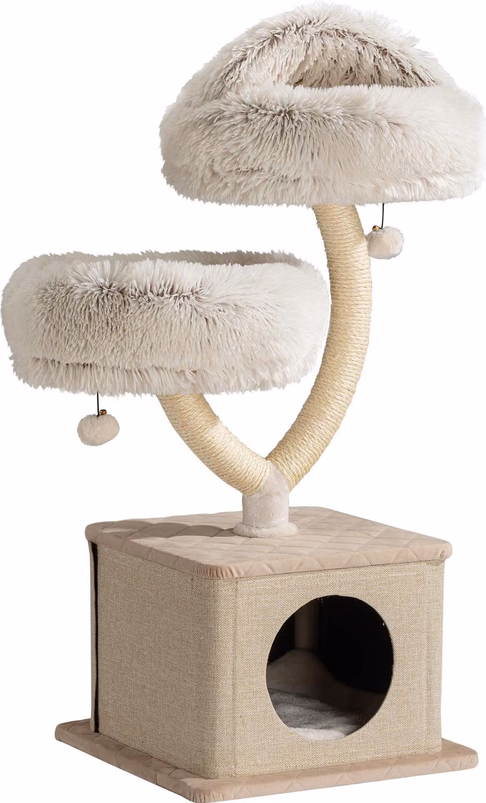 Fudajo tiragraffi design con casetta per gatti 95 cm, tiragraffi di design per gatti con peluche e sisal, albero per gatti con grotta per gatti, albero da arrampicata per gatti