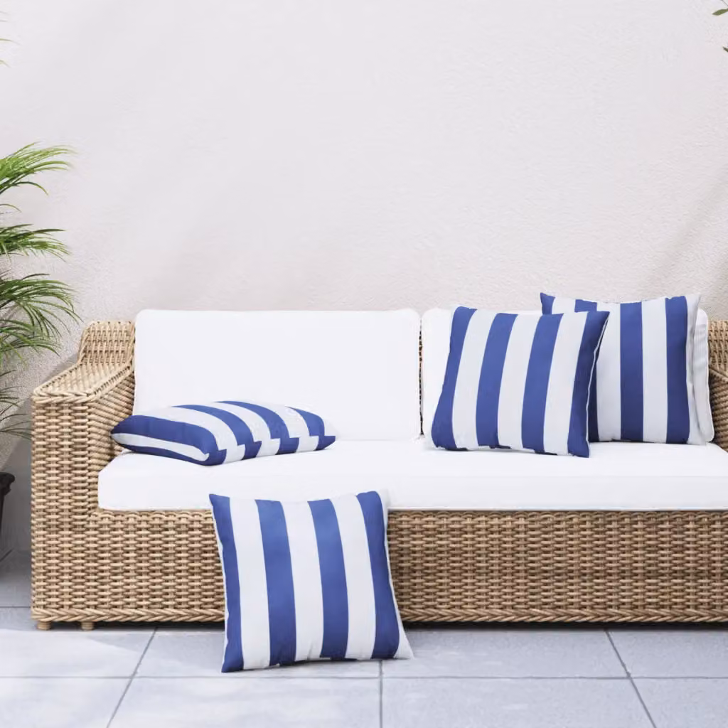 Set di 4 cuscini decorativi vidaXL a righe blu e bianchi, modello moderno in poliestere, L 60 x P 60 x H 60 cm