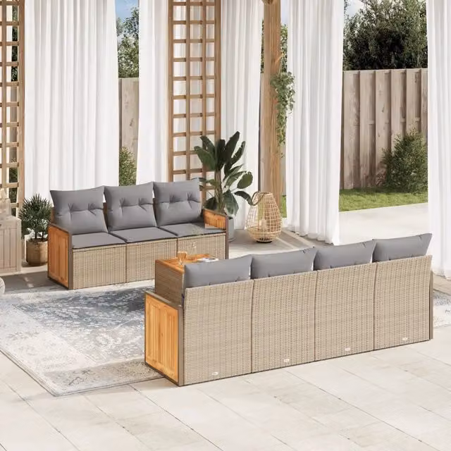 Set Divano da Giardino 8 pz con Cuscini Beige in Polyrattan 3259889