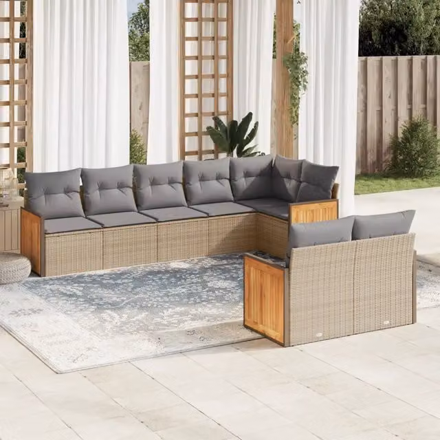vidaXL Set Divano da Giardino a L 8 pz in Polyrattan con Cuscini Beige e Grigio