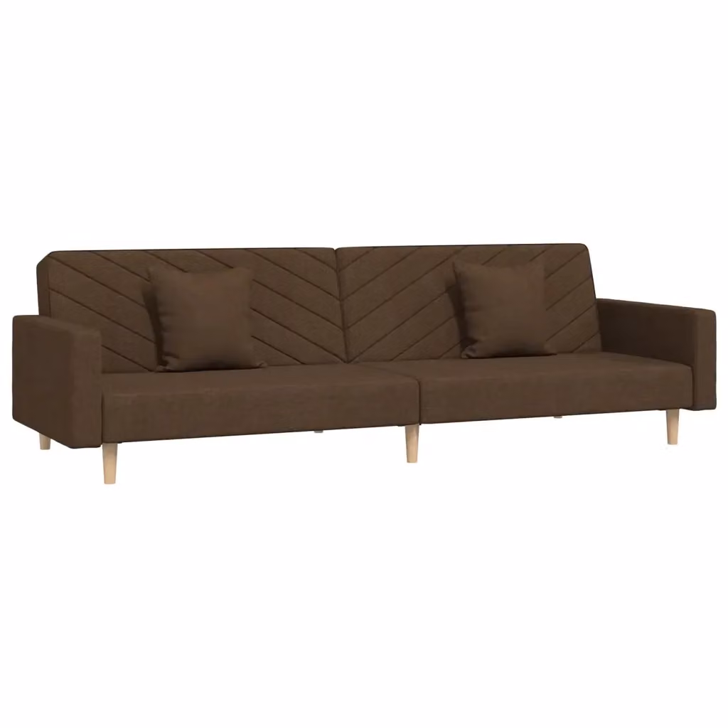 Divano Letto Click-Clack vidaXL in Tessuto Marrone con 2 Cuscini e Struttura in Legno Massello – 2