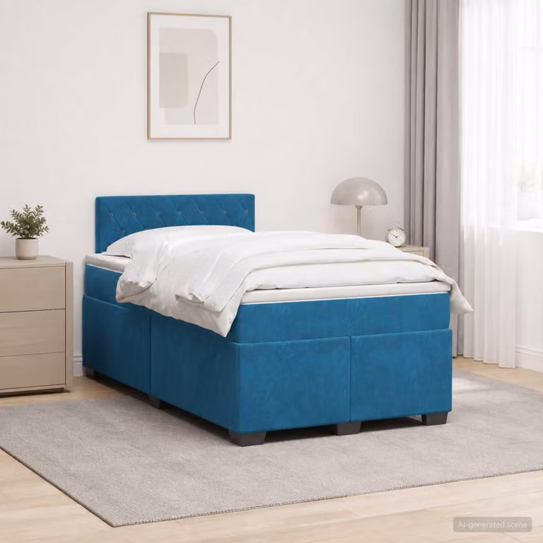 Letto a molle con materasso e illuminazione LED blu, 120 x 190 cm, rivestito in velluto