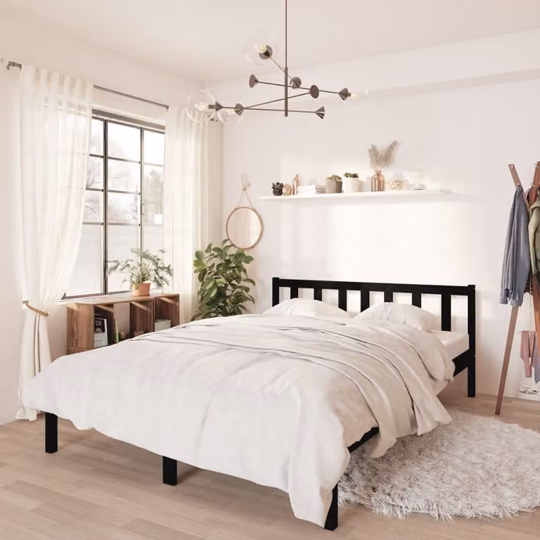 The Living Store Letto in legno massiccio di pino nero 135x190 cm