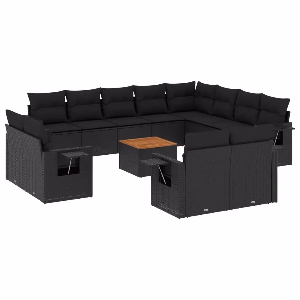 Set di Divani da Giardino VIDAXL a Forma di U in Polyrattan Nero con 13 Cuscini – 2