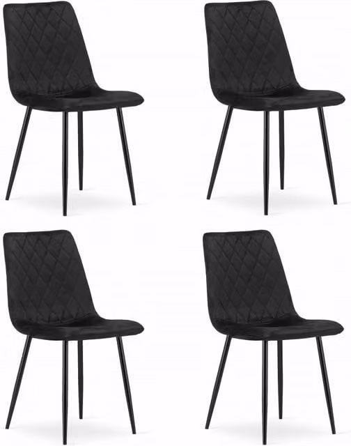 Set di 4 sedie Valora in velluto nero con struttura in metallo per soggiorno e sala da pranzo L/P/H: 88,5 x 48,5 x 53 cm