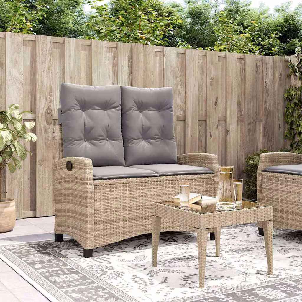Panca da giardino reclinabile vidaXL con cuscini in polyrattan e metallo, beige e grigio