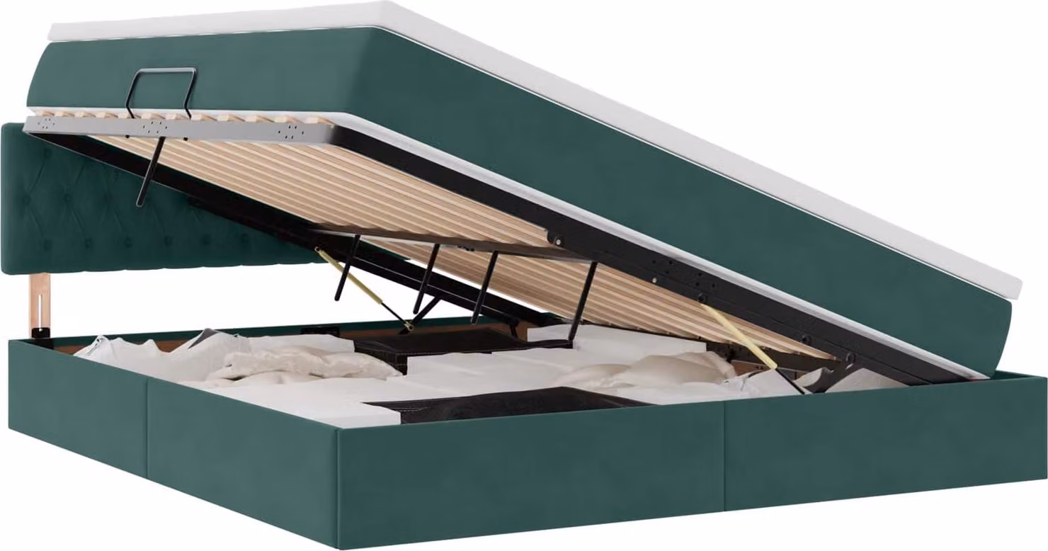 Letto con contenitore LED e materasso Verde Scuro 180 x 200 cm