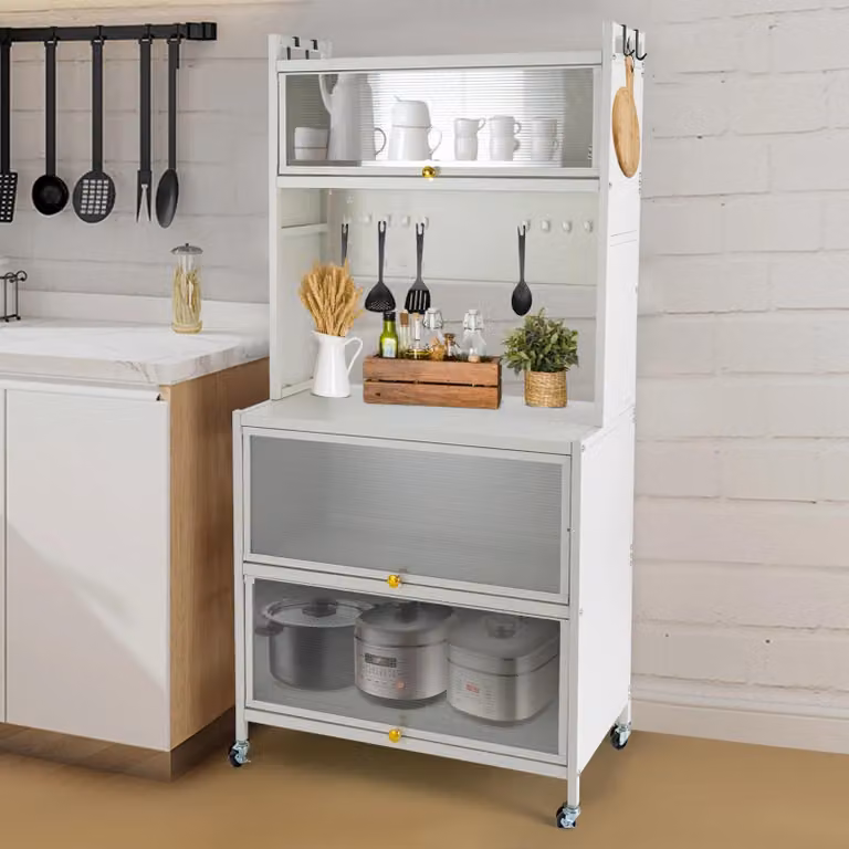 Scaffale/armadio da cucina - 5 livelli - 80 cm - Resistente all'usura - Facile montaggio - Anta antipolvere - Bianco