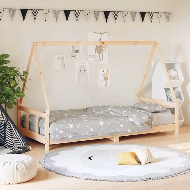 Giroletto per bambini vidaXL in legno massello di pino rustico non trattato L/P/H: 205.5 x 90 x 150 cm