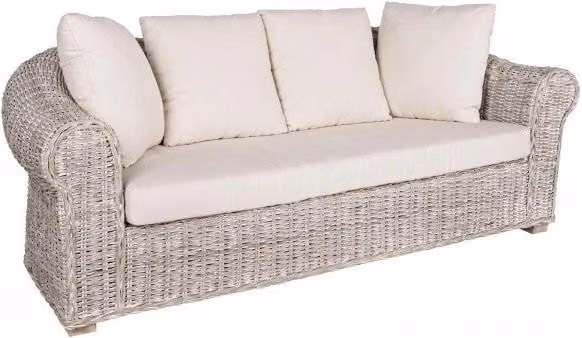 Divano 3 posti GIORDANOSHOP in rattan e legno con cuscini beige e coperture rimovibili L: 204 cm, P: 96 cm, H: 80 cm