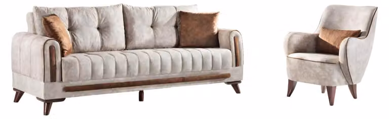 Sofagarnitur 3+1 Sitzer Garnitur Set Sofa Sessel Holz Textil Couchgarnitur