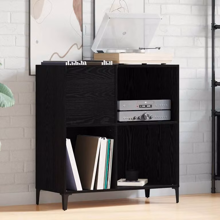 vidaXL Mobile porta vinili Rovere Nero L: 84,5 cm, P: 38 cm, H: 89 cm