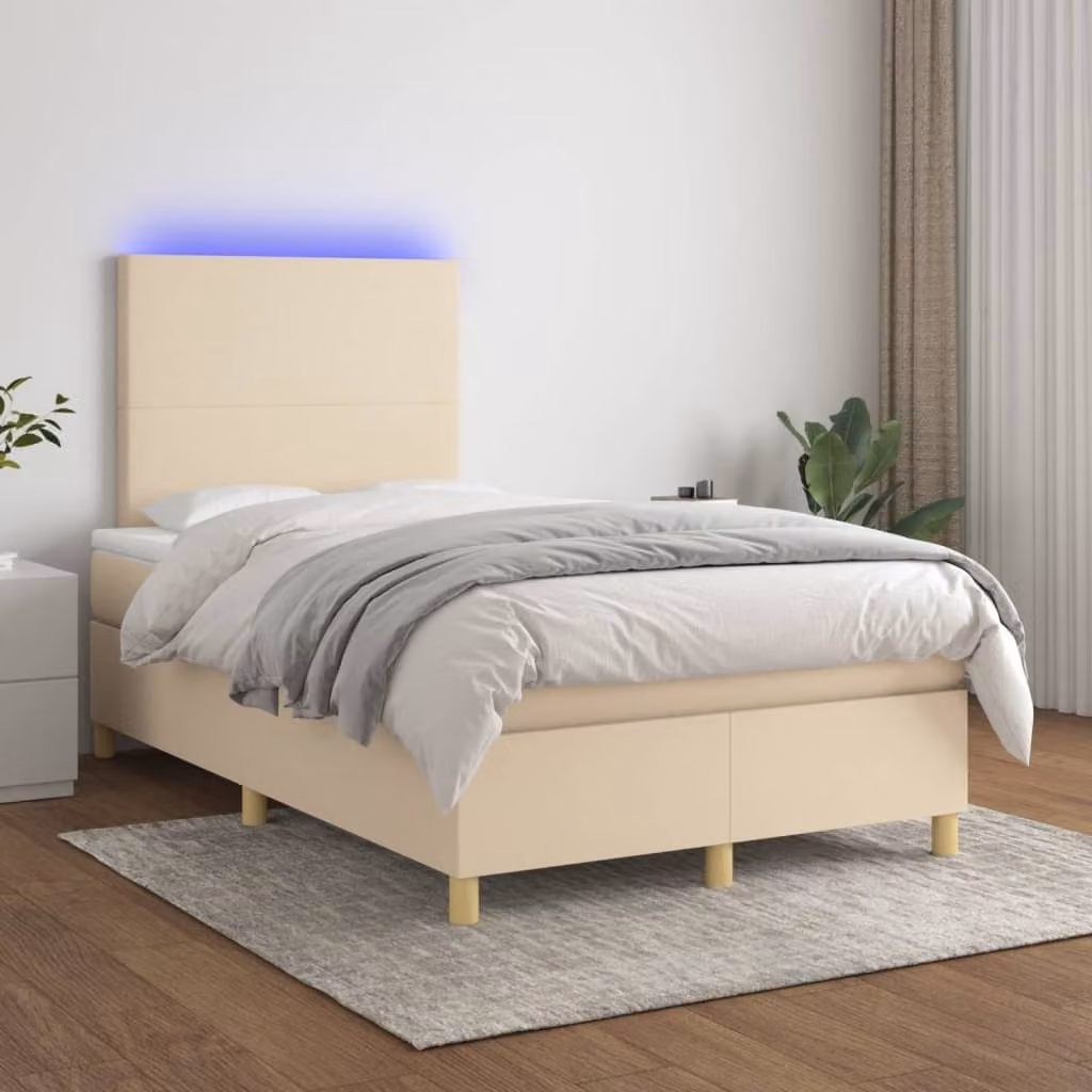 Maison Exclusive - Letto a Molle con Materasso e LED Crema 120x200cm in Tessuto