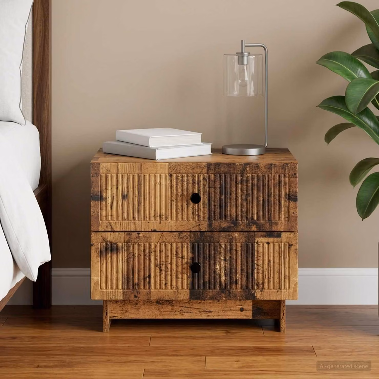 Armadio da notte vidaXL in legno antico e metallo, colore marrone e nero, L 62 cm x P 34,5 cm x H 47,5 cm