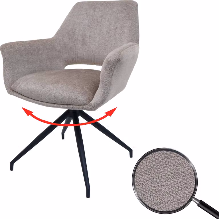 Sedia da pranzo HWC-M53, sedia da cucina imbottita con braccioli, posizione girevole automatica, metallo tessuto MVG ~ taupe
