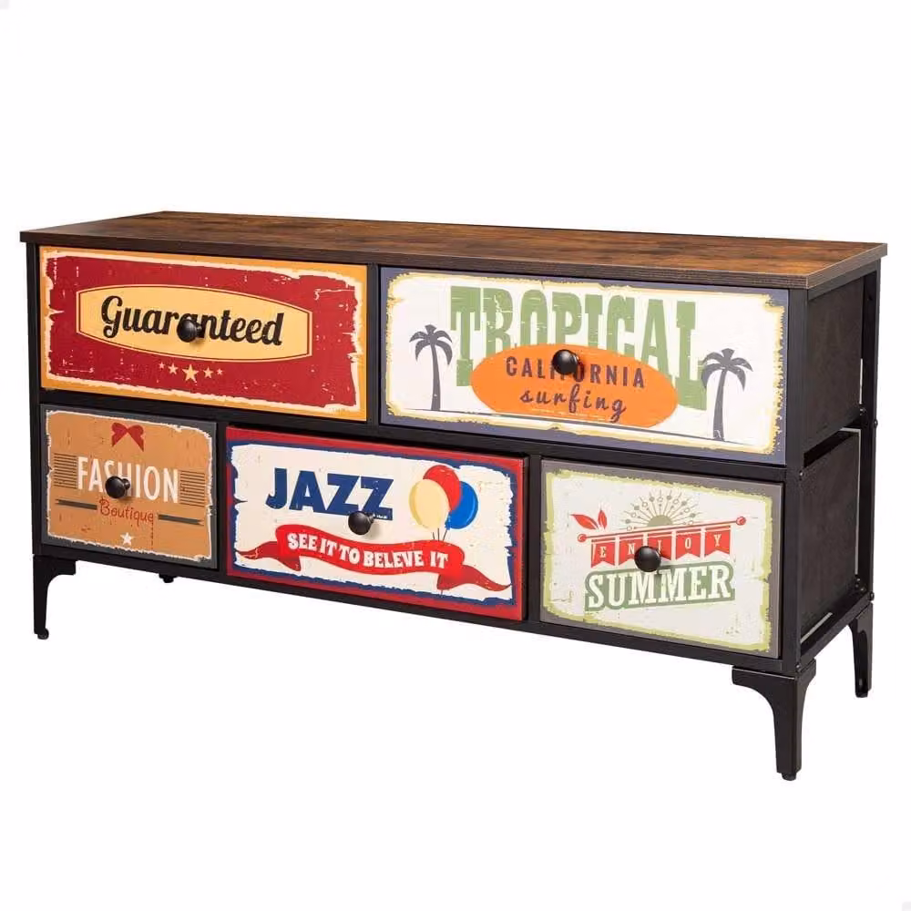 Comodino vintage multifunzionale con 5 cassetti