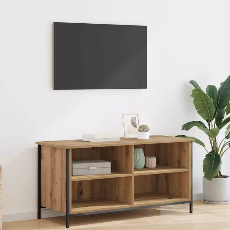 Mobile TV vidaXL in rovere artigianale e metallo, colore marrone, L 100 x P 40 x H 50 cm