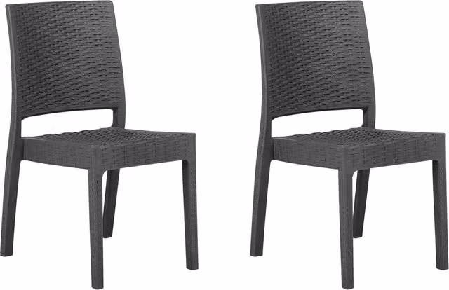 Set di 2 sedie da giardino Beliani grigie opache, impilabili e resistenti ai raggi UV in materiale sintetico per esterno