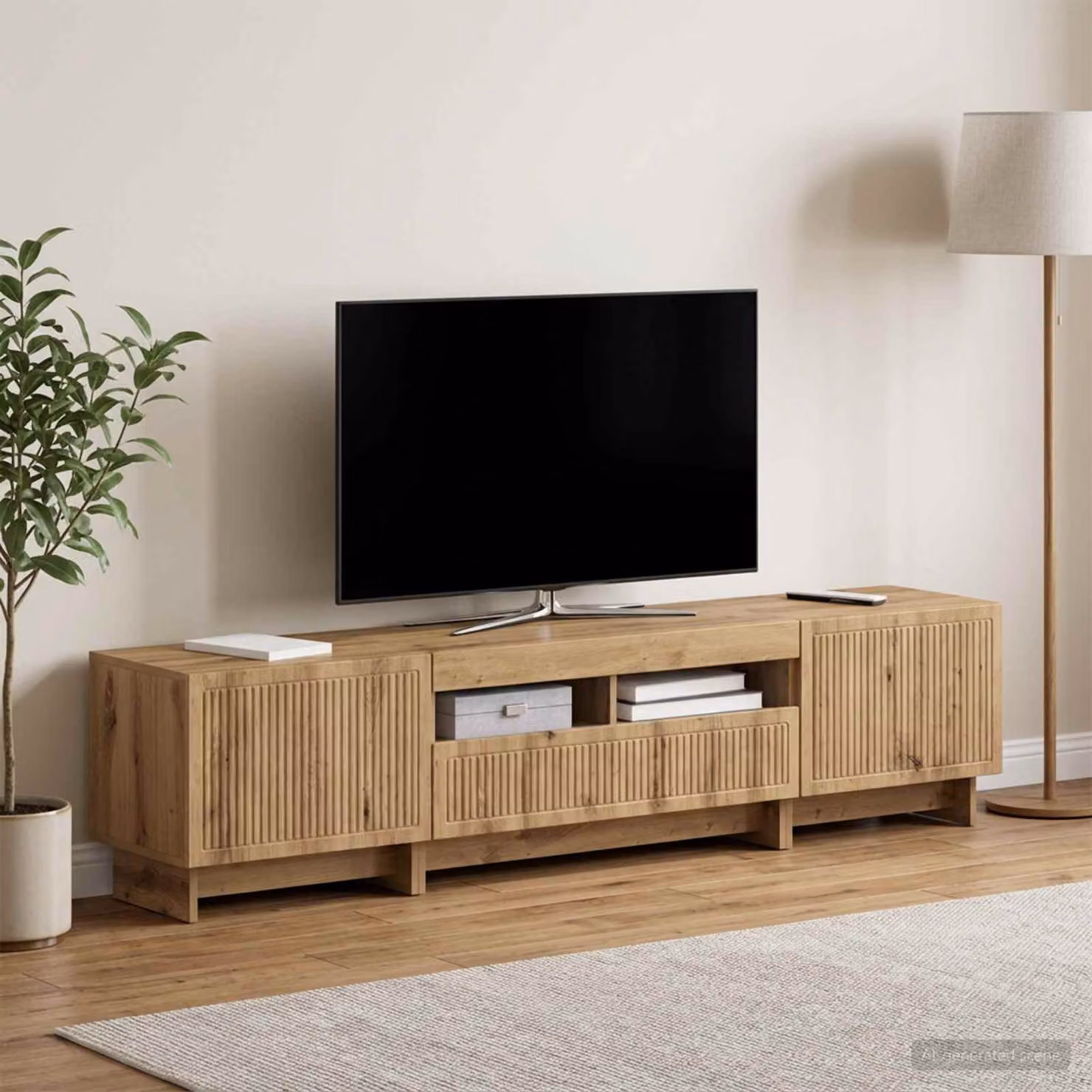 Mobile TV stand vidaXL moderno in legno ingegnerizzato color rovere e grigio con illuminazione LED integrata L: 81,0 cm, P: 35,0 cm, H: 43,0 cm