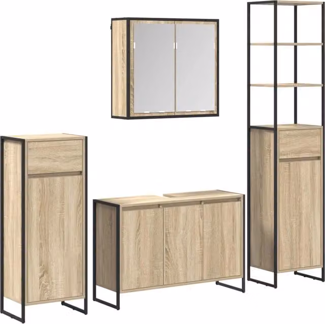 Set di mobili per il Bagno | Armadio da bagno Rovere Sonoma Legno multistrato