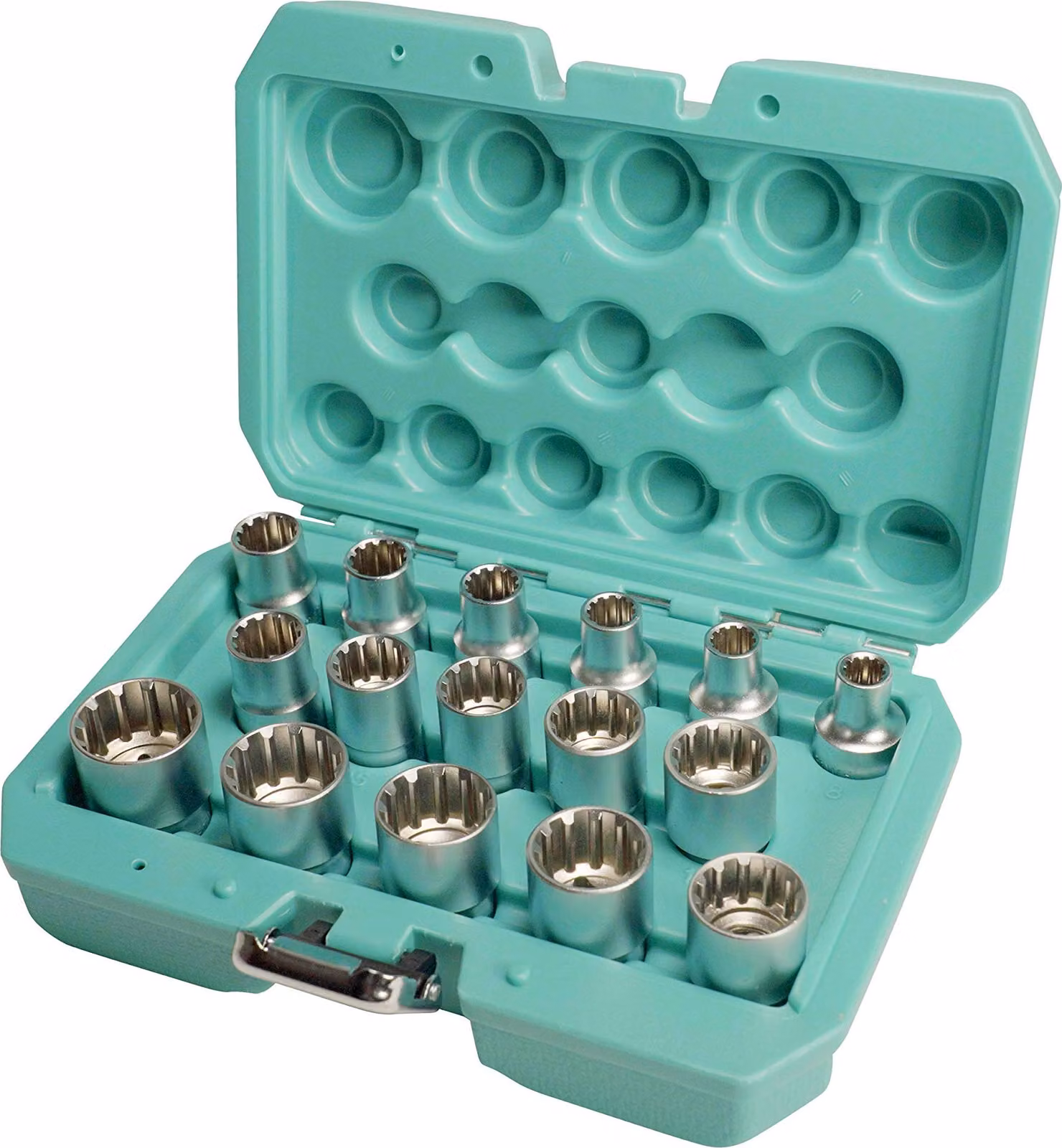 Jesemann 1893 - Set di chiavi a bussola, 1/2 pollici, 16 pezzi, set di dadi Gearlock in acciaio Q-30, inserti multidenti interni, con pratica valigetta degli attrezzi I 81505