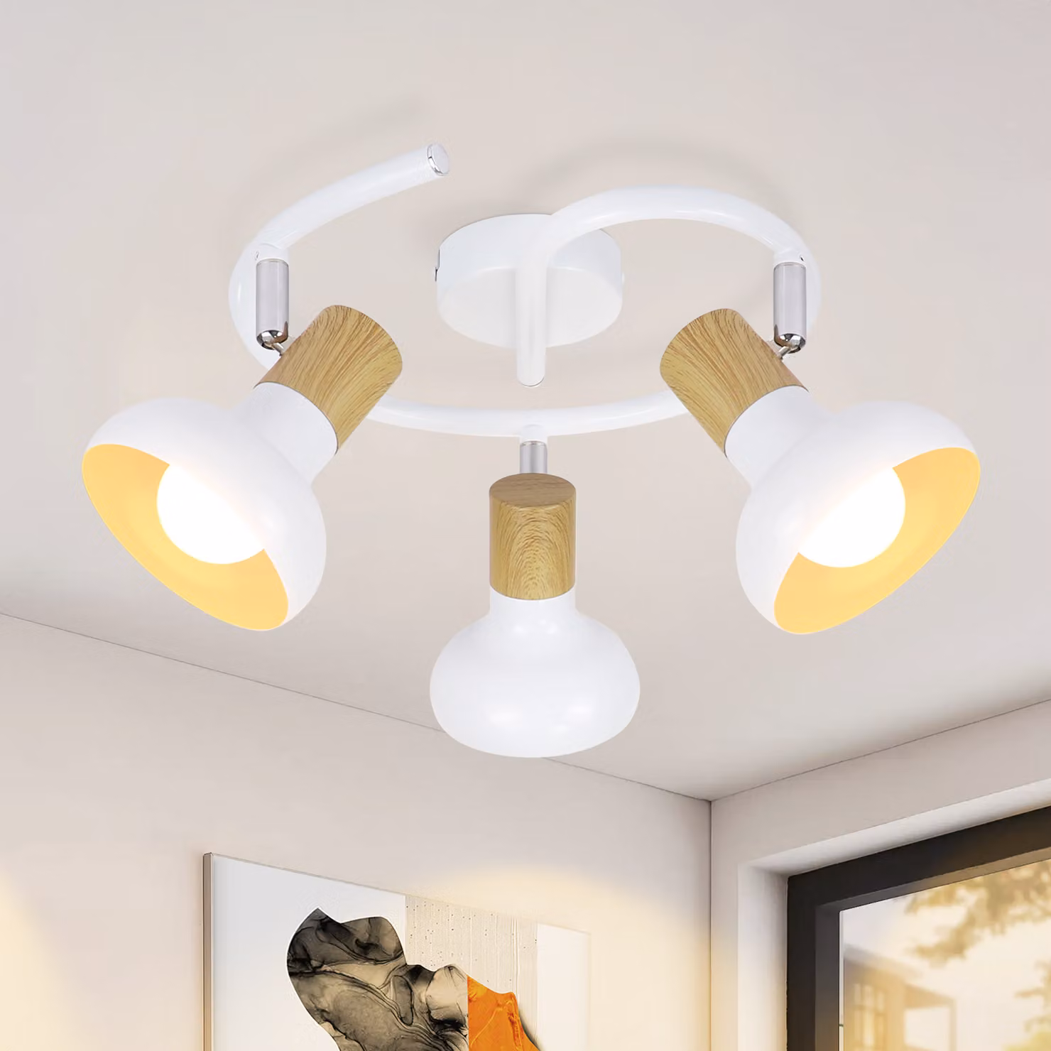 ZMH Faretto da soffitto Lampada da soffitto vintage Lampada da soffitto per corridoi Lampada da corridoio industriale a 3 fiamme rotonde per interni 350°Giroscopio bianco E14 Senza lampadine