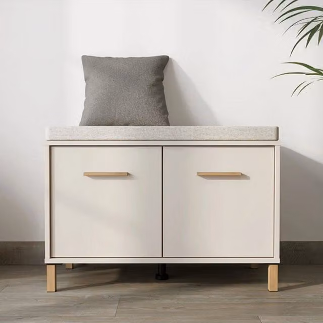 Mobile da ingresso DMORA Marciana con seduta integrata, Bianco Crema, L: 80 cm, P: 40 cm, H: 57 cm – 1