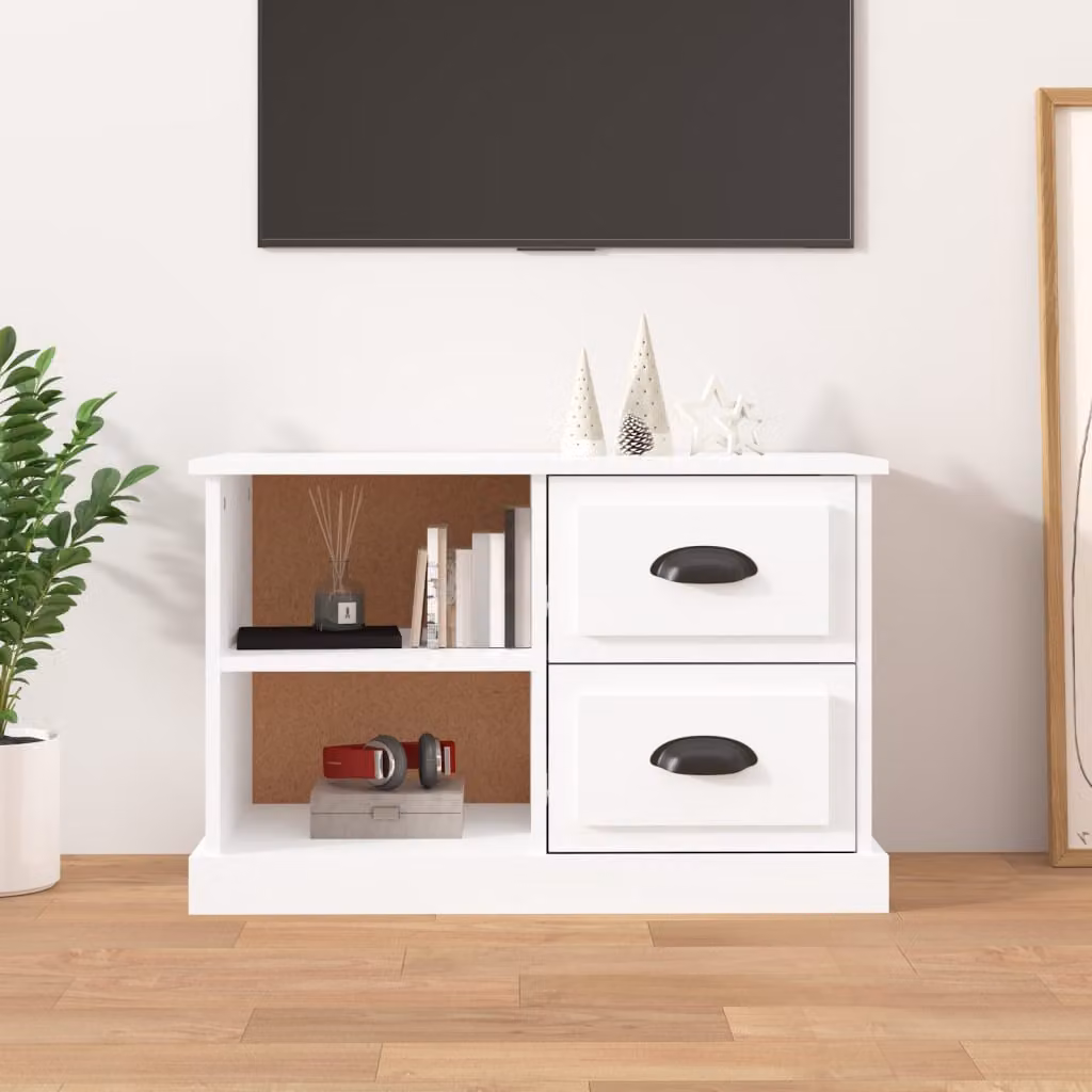 vidaXL Mobile Porta TV Bianco Lucido in Legno Multistrato L: 73 cm, P: 35,5 cm, H: 47,5 cm