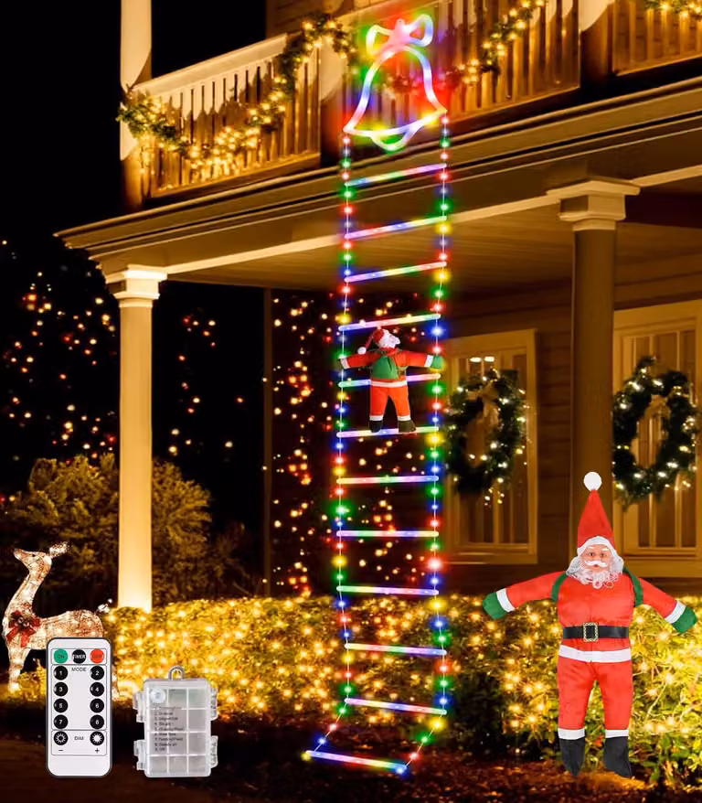 Catena luminosa a LED con decorazioni a tema natalizio (albero e Babbo Natale), lunghezza 3 metri, 200 LED, 8 modalità