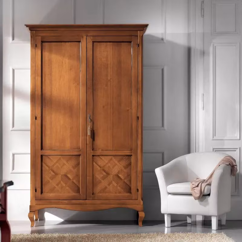 Armadio classico a 2 ante intarsiate in legno di faggio marrone Mobili 2G L/P/H: 126 x 62 x 207 cm – 2