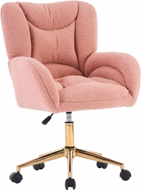 Sedia da ufficio girevole in tessuto bouclé rosa con ruote a 360 gradi, ideale per ufficio o camera da letto, L: 64 cm, P: 62 cm, H: 92.5 cm