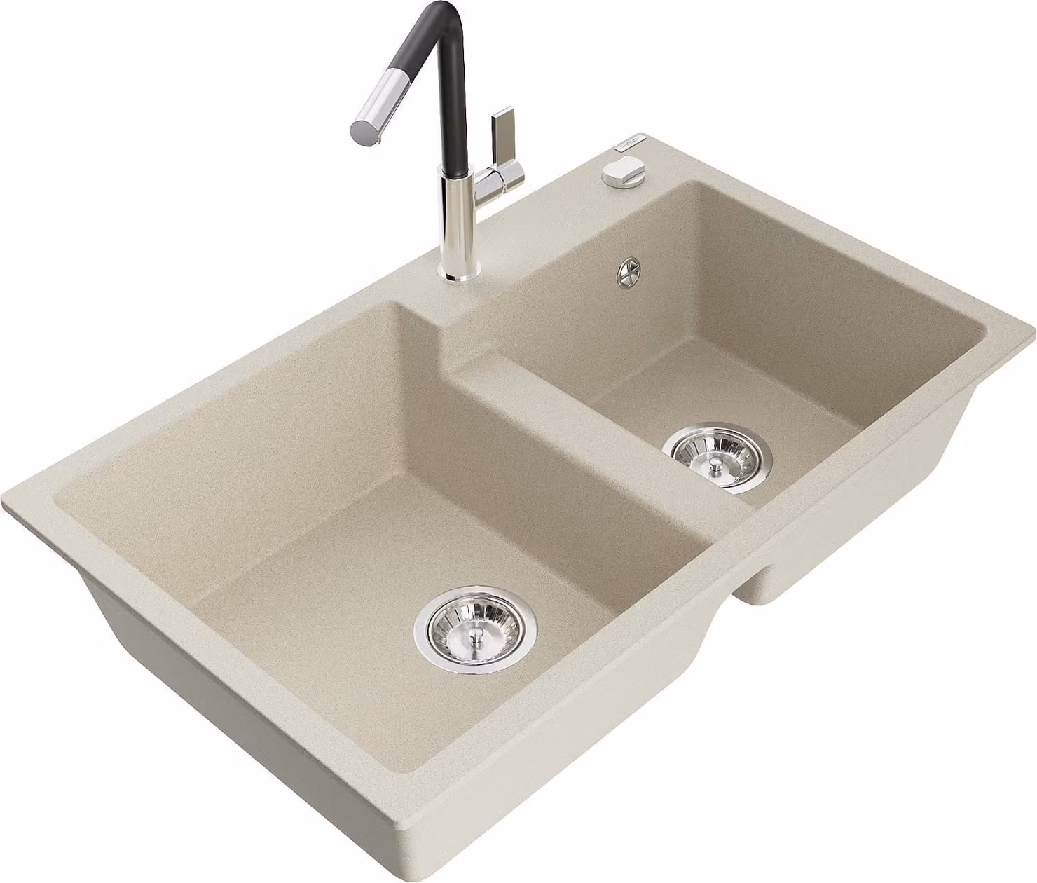 Mexen Tomas lavello in granito a 2 vasche con rubinetto da cucina Flora, beige - 6516-69-670401-07