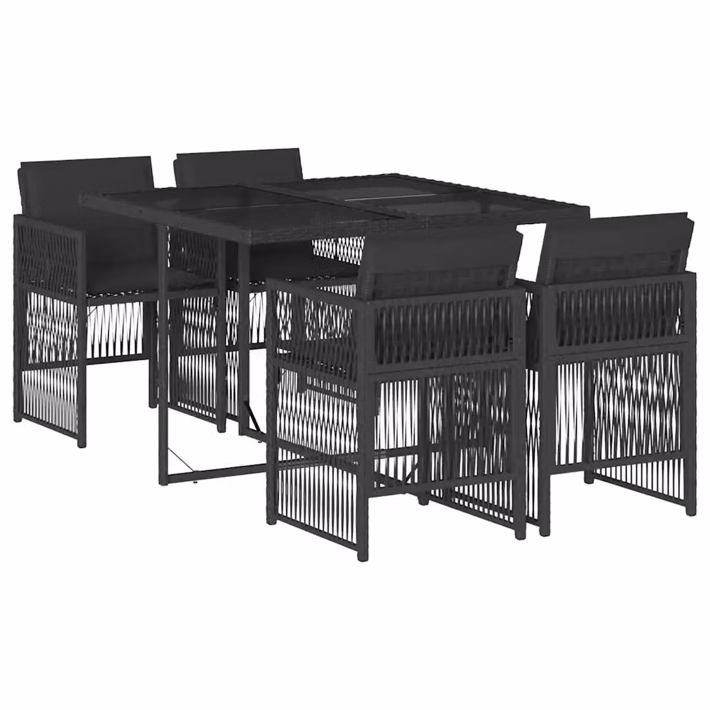 Set da Pranzo da Giardino vidaXL 5 pz Nero con Cuscini in Polyrattan e Tavolo in Vetro – 2