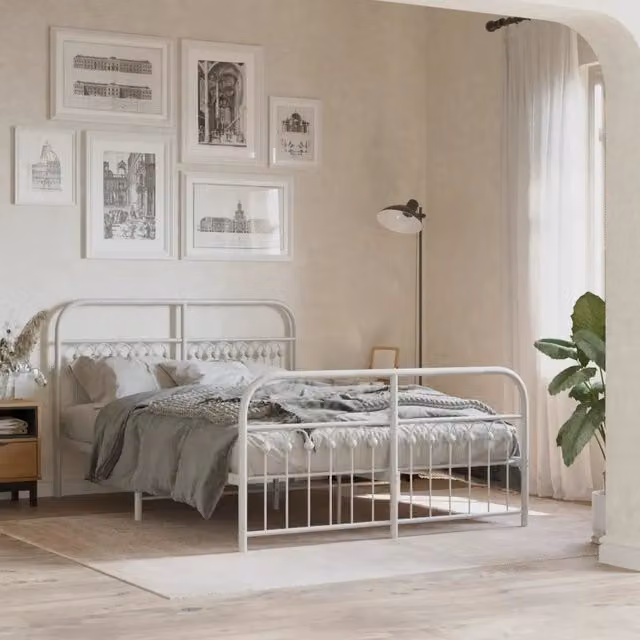 Giroletto con testiera e pediera in metallo bianco vidaXL L/P: 140 x 200 cm – 1