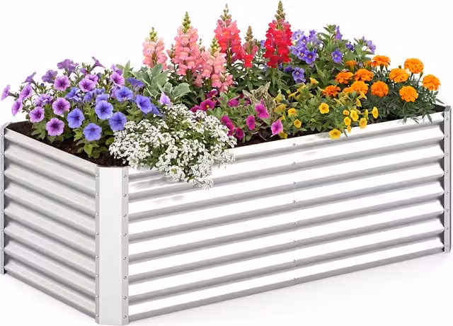 Orto rialzato da esterno in metallo zincato color argento DESIGN IN, fioriera per orto e giardino, L: 181,5 cm, P: 94,5 cm, H: 60 cm – 1
