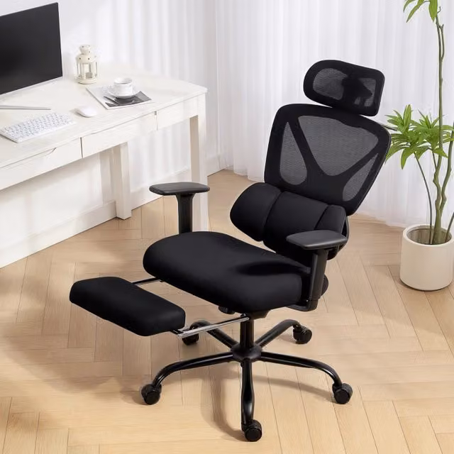 Sedia da ufficio ergonomica REDOM nera con braccioli 3D, poggiatesta regolabile e seduta in tessuto
